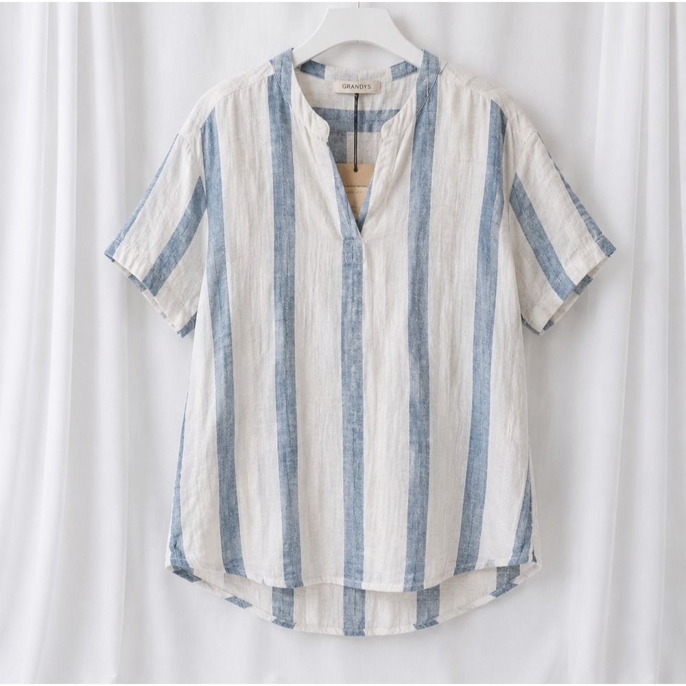 Grand Greece Toddler Boy Shirt Size 2 Blue White Striped Cotton Gauze Greece NWT